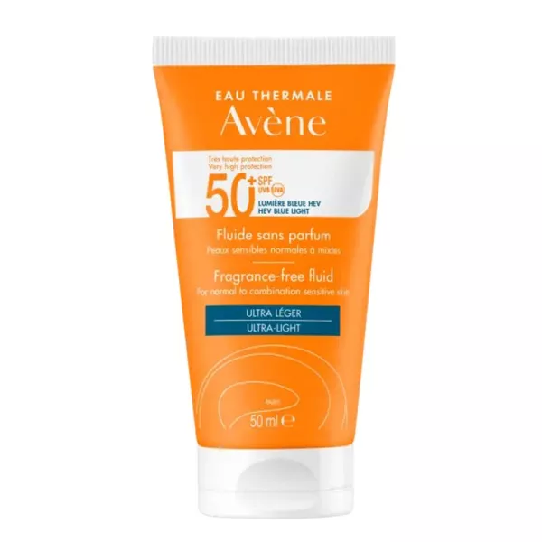 3282770149128-avene-solaire-fluide-sans-parfum-spf50-50ml-penetration-3-secondes-ultra-leger فلویید ضدآفتاب اون پوست نرمال تا مختلط حجم 50میل - Image 1
