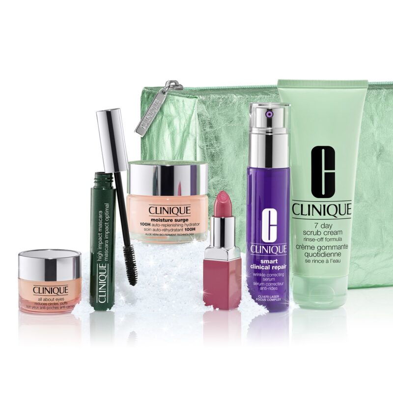 CLINIQUE pack best of product2 پک 6عددی آرایشی/مراقبتی کلینیک Best seller (فول سایز - کیف متالیک سبز) - Image 1