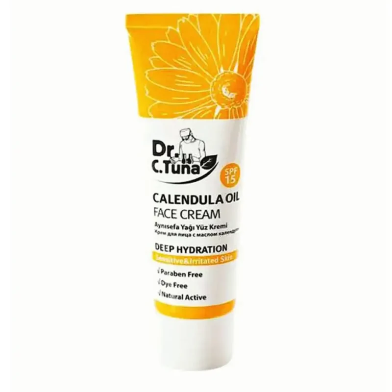 dr-c-tuna-moisturizing-and-sunscreen-cream-for-dry-skin-volume-50-ml كرم آبرسان دكتر سيتونا مدل CALENDULA OIL پوست خشك وحساس 50 ميل