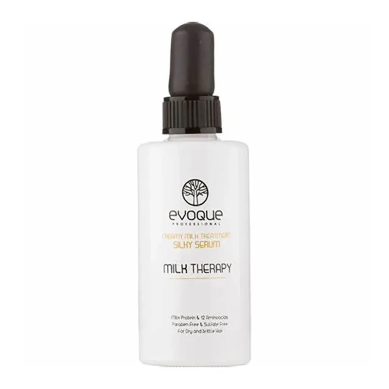 evoque-creamy-milk-treatment-silky-serum سرم مو ايووك مدل THERAPY MILK مخصوص موهاي خشك و شكننده حجم ٩٠ ميل