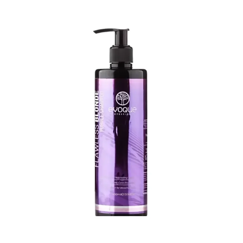 evoque-flawless-blonde-purple-shampoo-400-ml شامپو مو ضد زردي ايووك مدل BLONDE FLAWLESS ترميم كننده موي بلوند حجم ۴٠٠ ميل