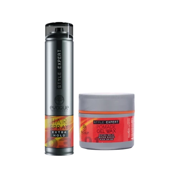 evoque-hair-wax-pack-and-hair-styling-spray پک واکس مو و اسپری حالت دهنده مو ایووک مدل EXTRA HOLD