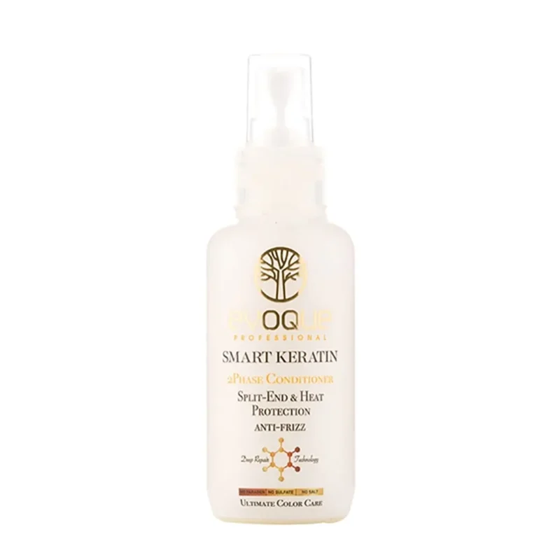 evoque-smart-keratin-2phase-conditioner-100-ml اسپري دو فاز مو ايووك مدل smart keratin مخصوص موهاي خیلی آسیب دیده حجم ١٠٠ ميل