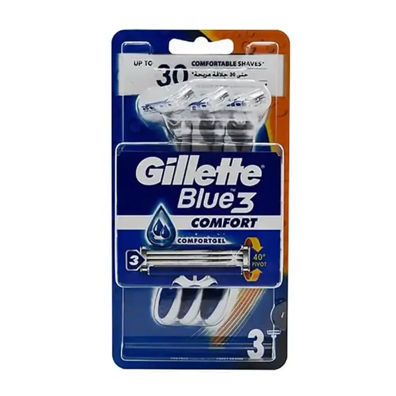 gillette-blue3-comfort-model-self-sharpener-pack-of-3 تيغ اصلاح ژيلت 3 عددي مدل Blue 3 COMFORT