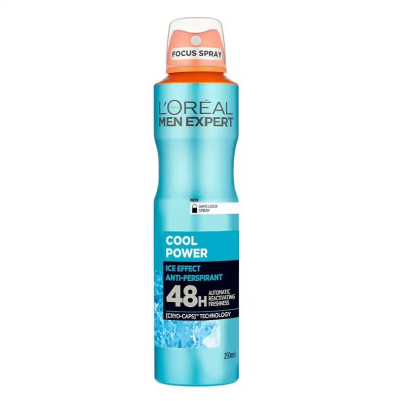 loreal-men-expert-antiperspirant-spray-cool-power اسپری ضد تعریق مردانه لورال مدل Cool Power 48H حجم ۲۵۰ میل
