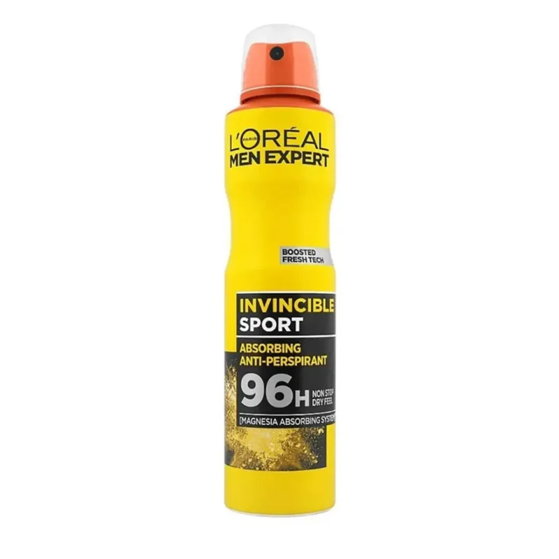 loreal-men-expert-antiperspirant-spray-model-invincible-sport اسپری ضد تعریق مردانه لورال مدل INVINCIBLE SPORT حجم ۲۵۰ میل