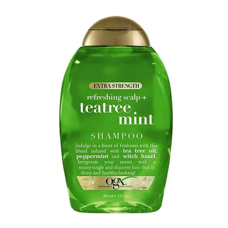 ogx-extra-strength-refreshing-scalp-teatree-mint-shampoo شامپو چای سبز و نعنا OGX حجم 385 میل