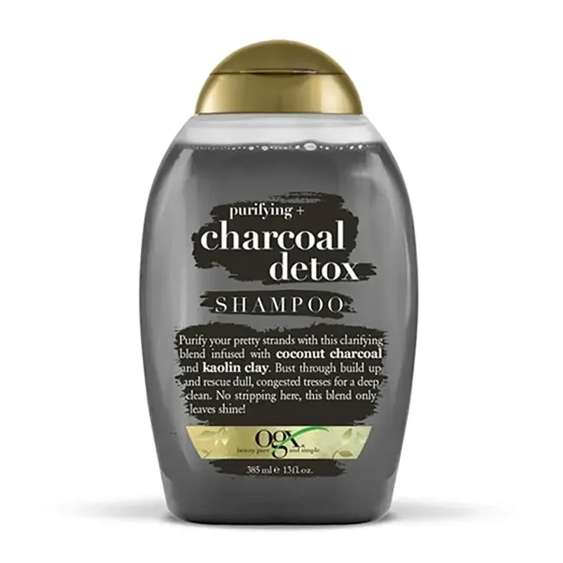 ogx-purifying-charcoal-detox-shampoo شامپو او جی ایکس مناسب موهای چرب مدل Purifying+ Charcoal Detox حجم 385 میل