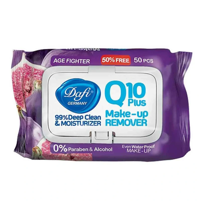 دستمال مرطوب پاک کننده آرایش Q10 میوه ای درب دار دافی دستمال مرطوب پاک کننده آرایش Q10 میوه ای درب دار دافی - Image 1