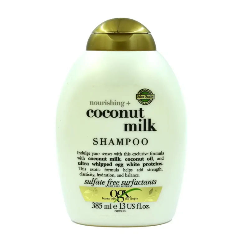 شامپو-تغذیه-کننده-مو-شیر-نارگیل-ogx-موی-خش شامپو او جي ايكس مدل coconut milk آبرسان فري سولفات 385 ميل