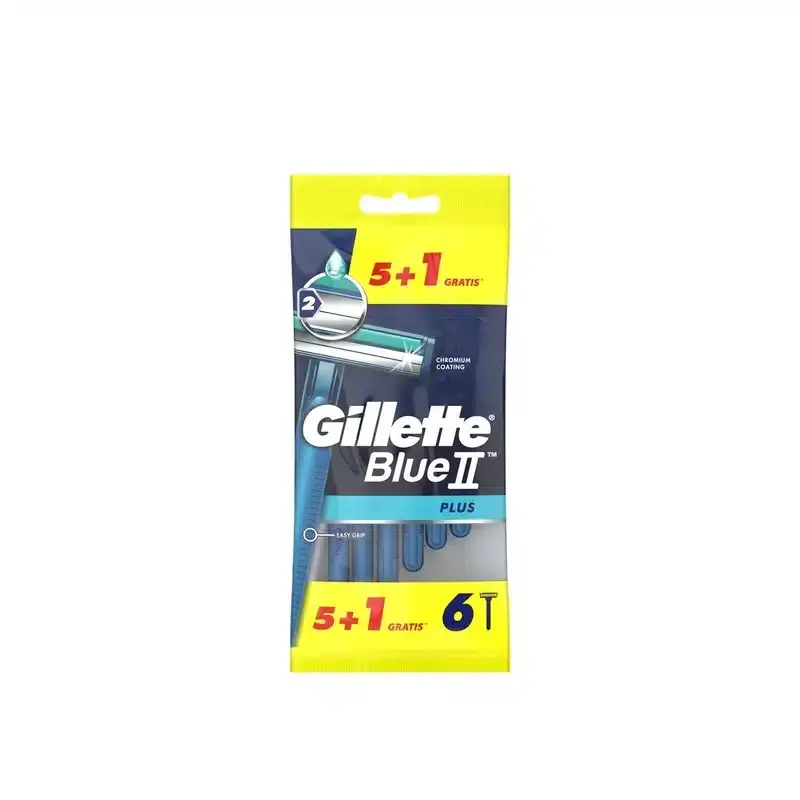 Gillette-Blue-II-Plus-Razor-51-Pouch تیغ اصلاح 2 لبه ژیلت مدل Blue 2 بسته 6 عددی - Image 1