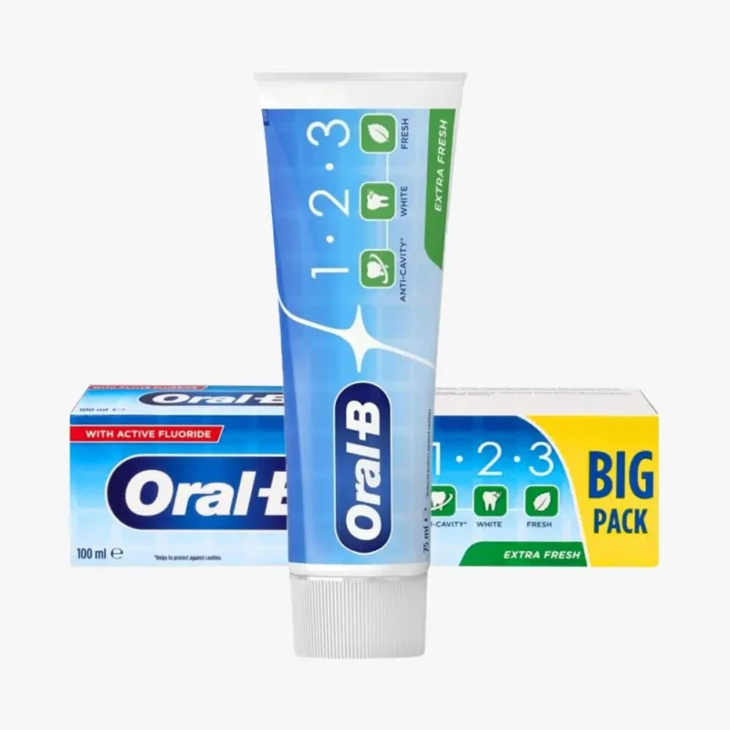 Oral-B-toothpaste-1.2.3-Extra-Fresh-100-ml 1 خمیردندان اورال بی مدل Big Pack Extra Fresh حجم 100 میل - Image 1