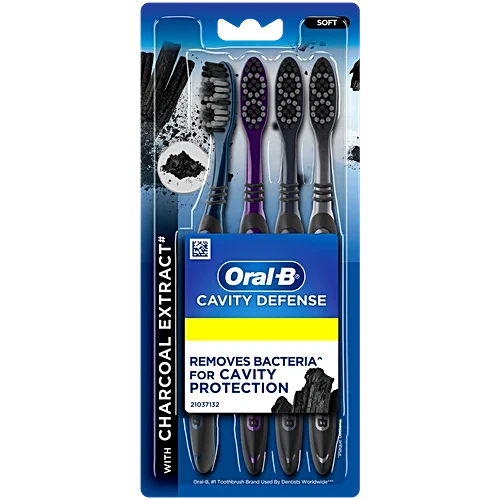 40177912_8-oral-b-cavity-defense-toothbrush-with-charcoal-extract-soft-cleans-deep-removes-stain پک 4عددی مسواک ذغالی اورال بی Cavity Defense - Image 1