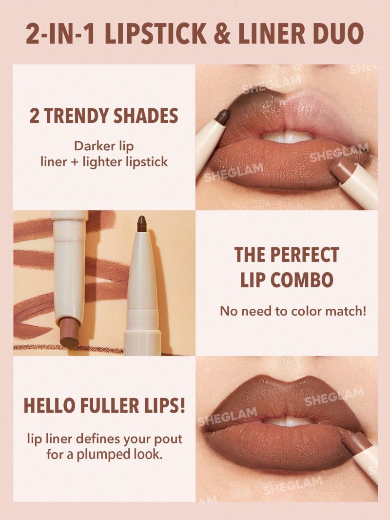 رژلب و خط لب دوطرفه شیگلم مدل Glam 101
